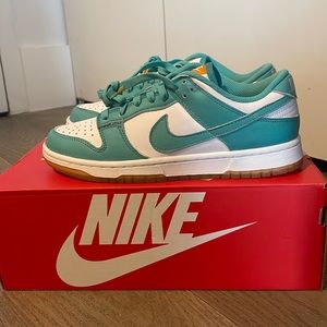 Nike Womens Dunk Low White/Washed Teal-Kumquat 8.5